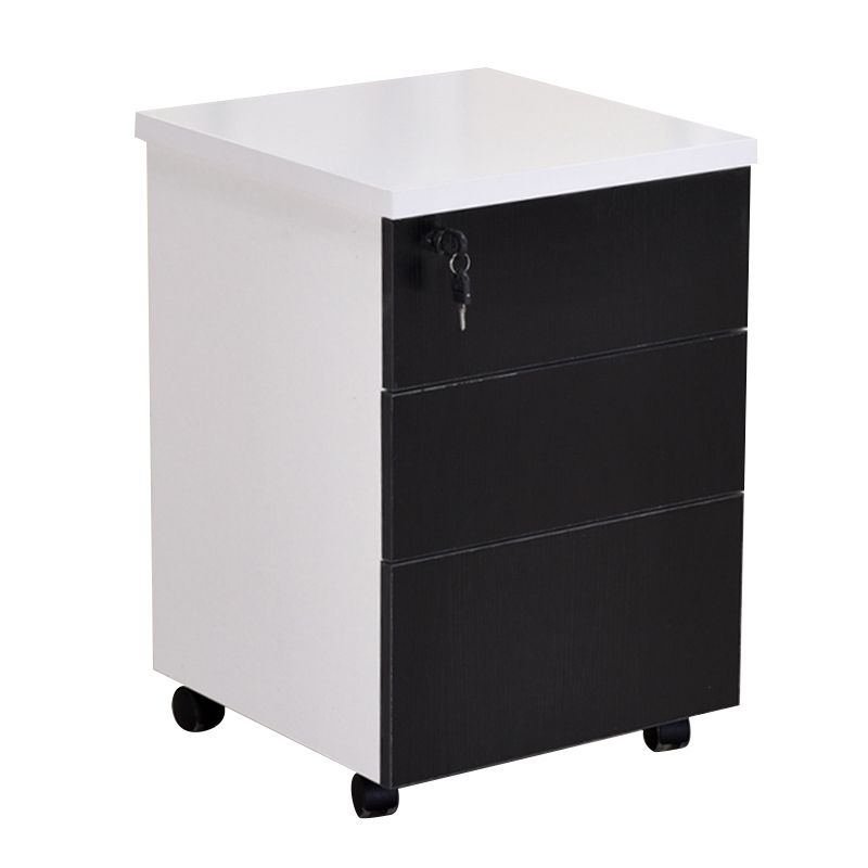 Contemporary File Cabinets Solid Wood Frame Key Lock Mobile Filing Cabinet with Wheels