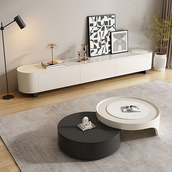 Contemporary Round Slate Nesting Coffee Table Set with Storage