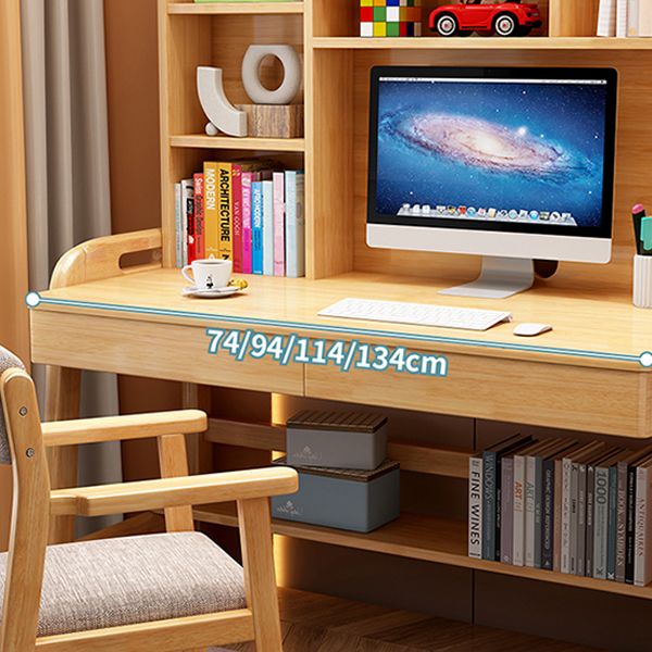 Solid Wood Writing Desk Home Multifunctional Lifting with Bookshelf Computer Desk