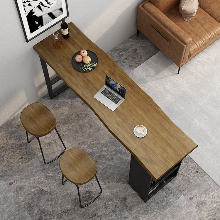 Pine Wood Bar Dining Table Modern Rectangle Bar Table with Trestle for Living Room