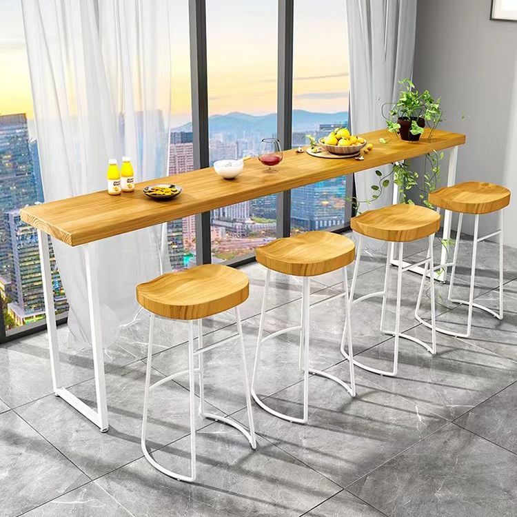 Modern White Iron Bar Dining Table Rectangle Pine Wood Indoor Bistro Table