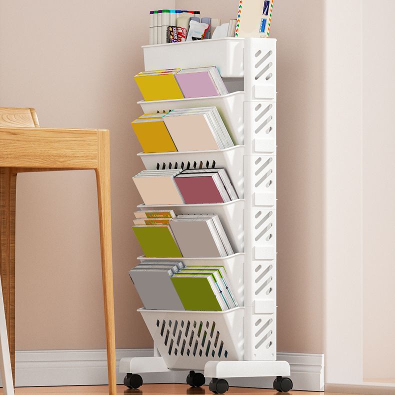 White Plastic/Acrylic Shelf Urban Closed Back Bookcase with Caster