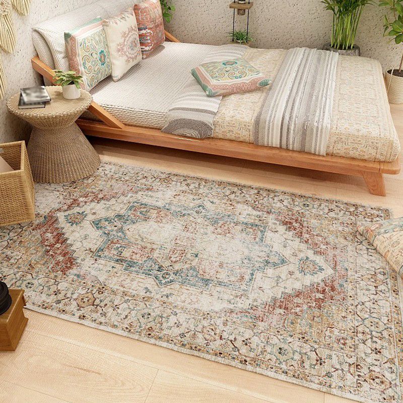 Rood Traditioneel gebied Rug medaillon print polyester tapijt vlekbestendig gebied Teken voor woningdecoratie