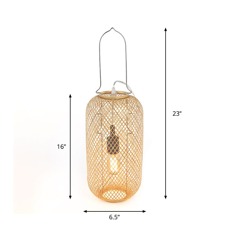 Light a 1 tavolo da notte in stile Asia Lampone a cilindro in gambo con tonalità di rattan di bambù