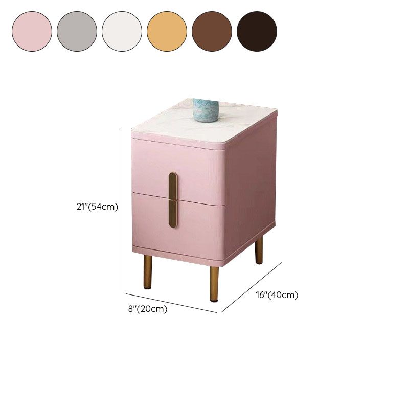 Stone Nightstand Classic Glam Bedside Cabinet with 2 Drawers