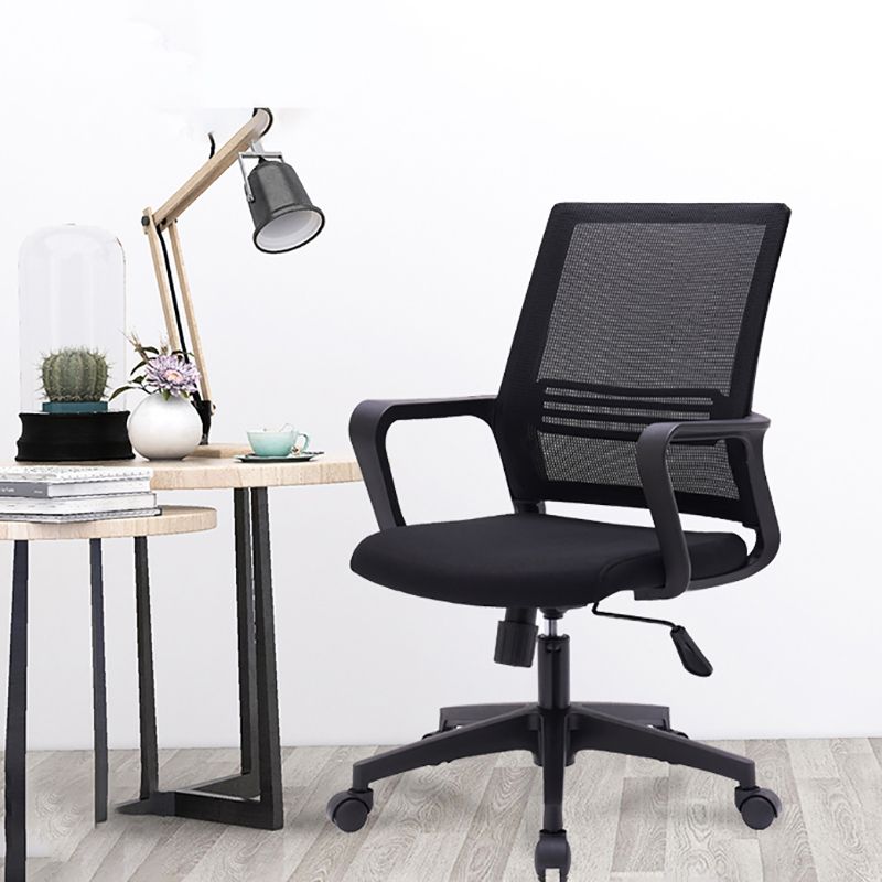 Black Fixed Arms Office Chair Contemporary Nylon Frame Mesh Back Chair