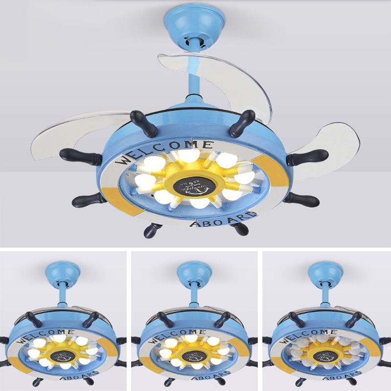 LED du gouvernail suspendu d'éclairage de ventilateur méditerranéen en métal pour la chambre à coucher semi à la chasse d'eau