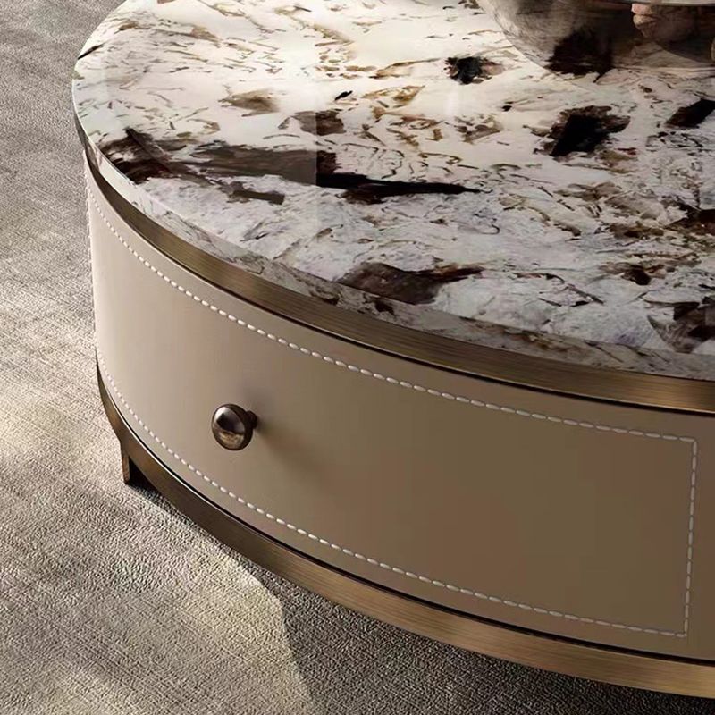 Drum Base Design Marble White/black White Top Metal Base Round Coffee Table