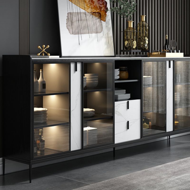 Contemporary Server with Metallic Finish 2 Drawer Sideboard with LED Lights