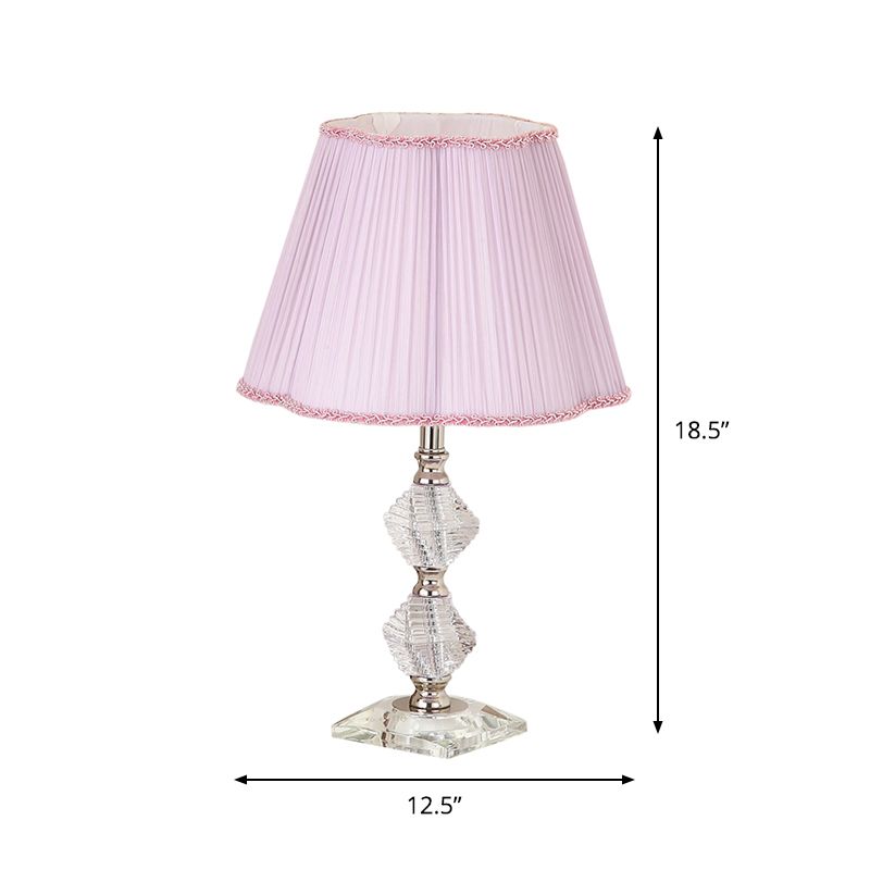 Fabric Flower Shade Reading Lamp Contemporary 1 Light Night Table Lighting in Pink with Clear Crystal Base