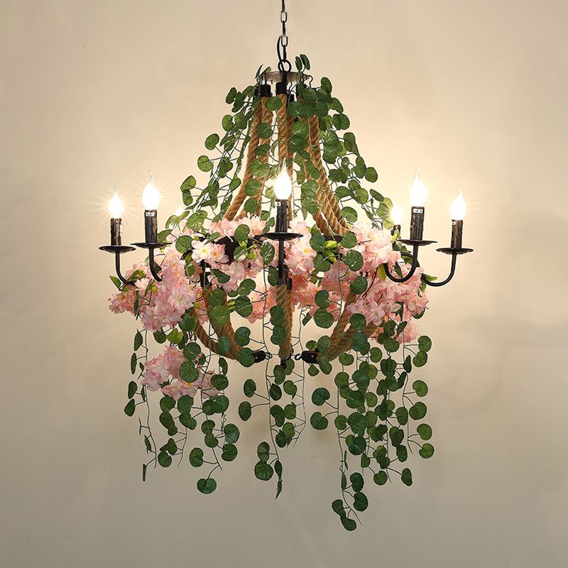 Luz de candelabro de velas Luz Vintage Metal 8 cabezas Pink Flower Pendse Fixture