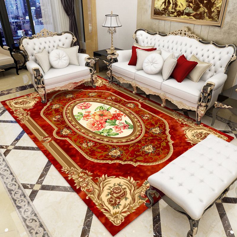 Antique Patterned Rug Multi-Color Polypropylene Indoor Rug Easy Care Washable Carpet for Parlor