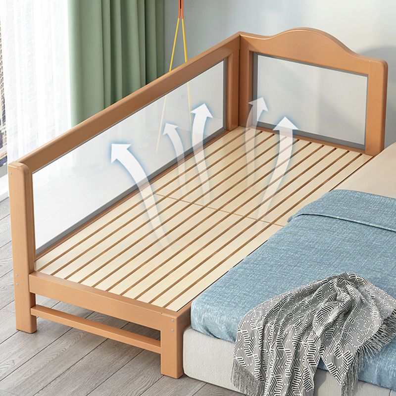 Scandinavian Bed with Guardrail, Solid Wood  Bed  in Natural Finish