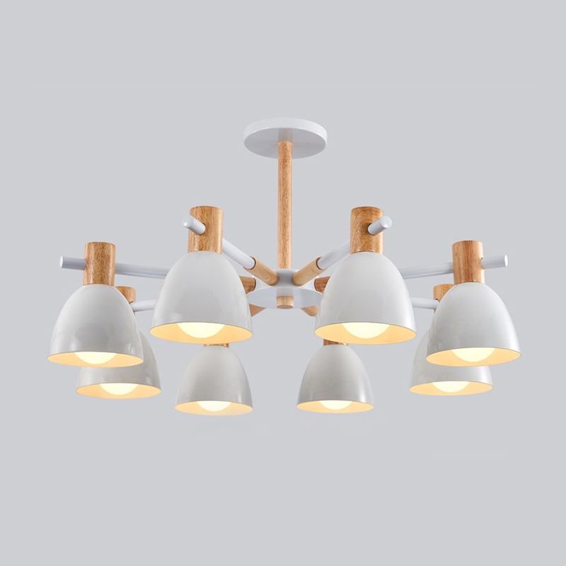 Bell Shaped Living Room Chandelier Metal Macaron Style Ceiling Hang Light with Wood Accents