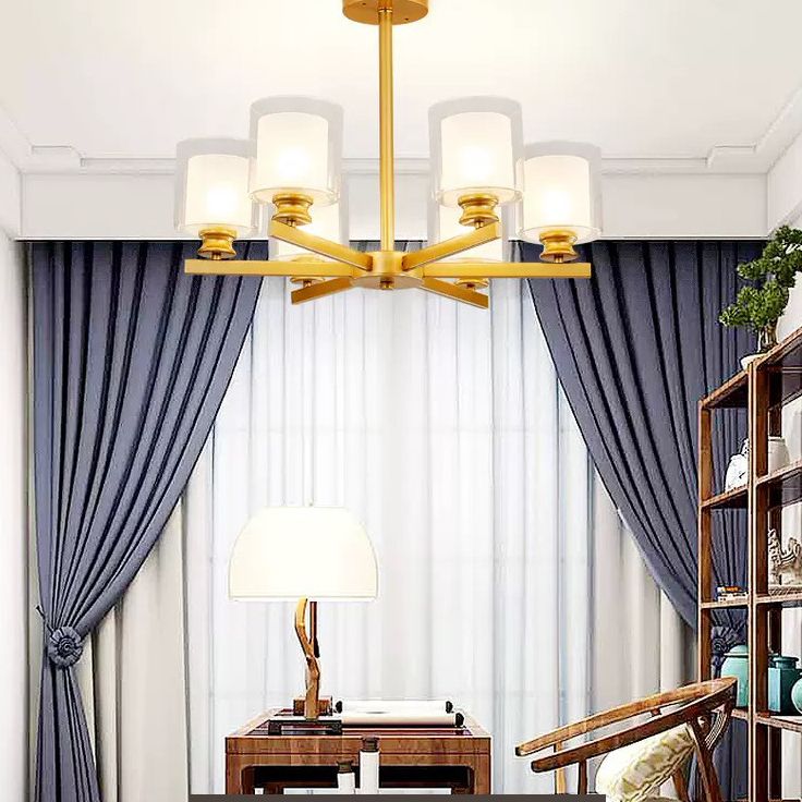 Contemporary Metal Hanging Chandelier Light Cylinder Glass Shade Suspension Light for Bedroom