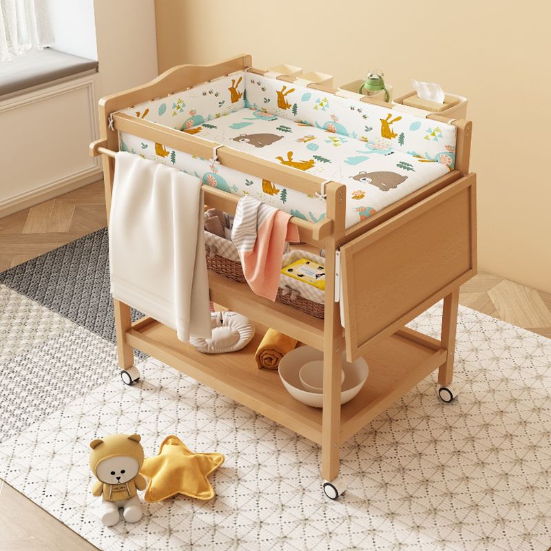 Flat Top Wooden Changing Table with Pad and Shelf Baby 2-in-1 Changing Table with Storage