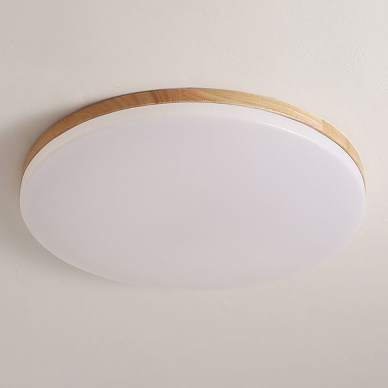 Wood Round Shape Flush Mount Light Modern 1-Light Flush Mount Ceiling Light in Brown