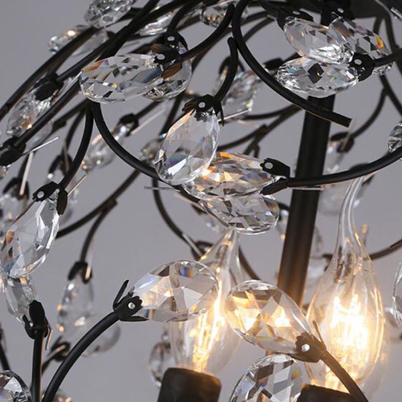 Traditional Floral Sphere Hanging Chandelier 3-Light Black/Bronze Iron Suspension Lamp with Crystal Accent