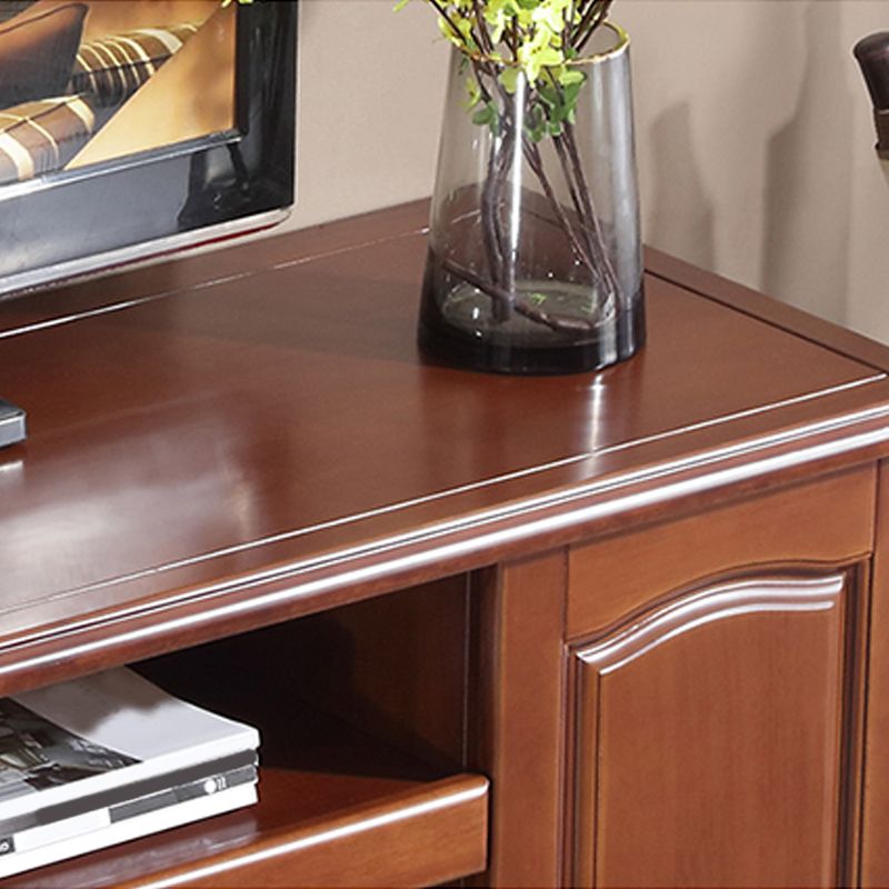 Modern TV Stand Rubber Wood Open Storage TV Console with Drawers and Doors