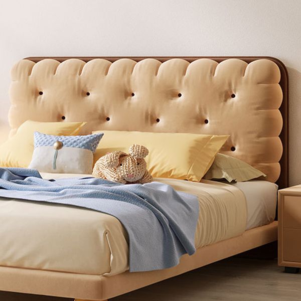 Brown Upholstered Bed Frame Modern Cookie Shaped Heaboard Standard Bed