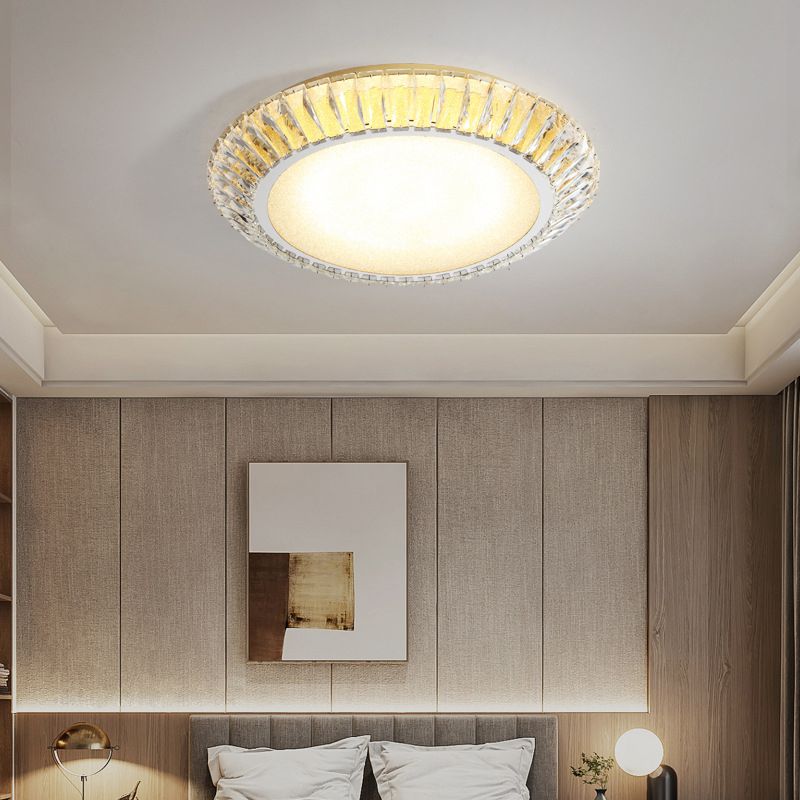 Modern Round Ceiling Light 1-Light LED Ceiling Mount Light with Crystal Shade for Bedroom