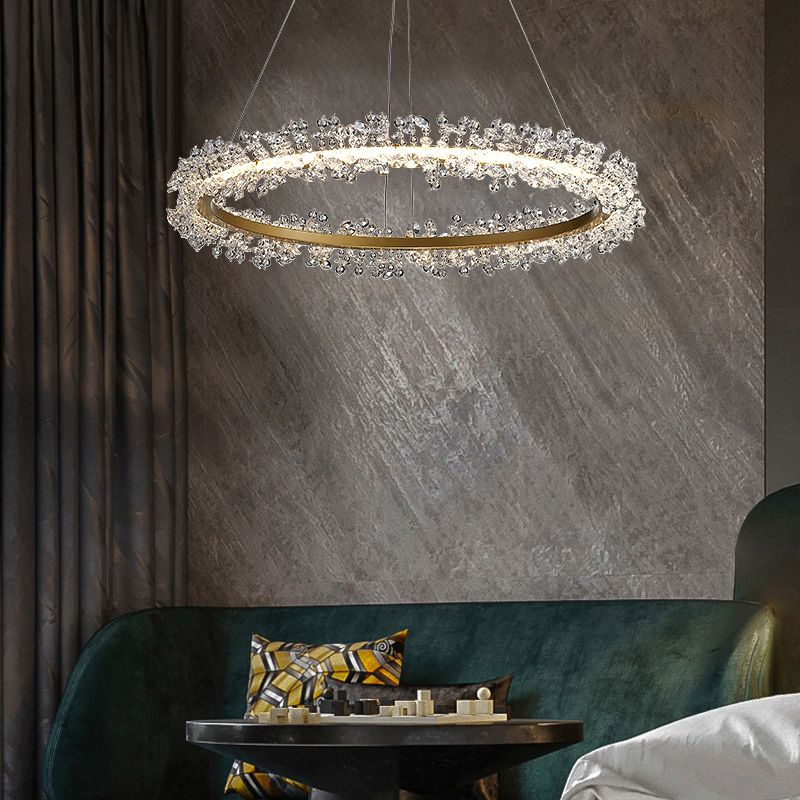 Minimalistic Circle Chandelier Pendant Flower Crystal Dining Room LED Suspension Light