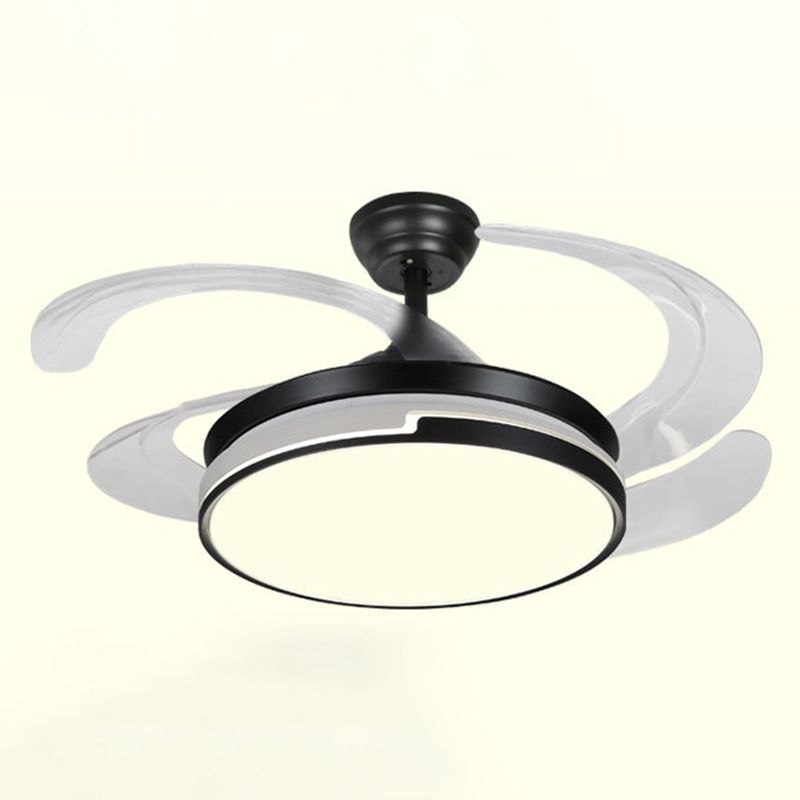 Round Shape Metal Ceiling Fans Modern Style 1 Light Flush Ceiling Fan in Black