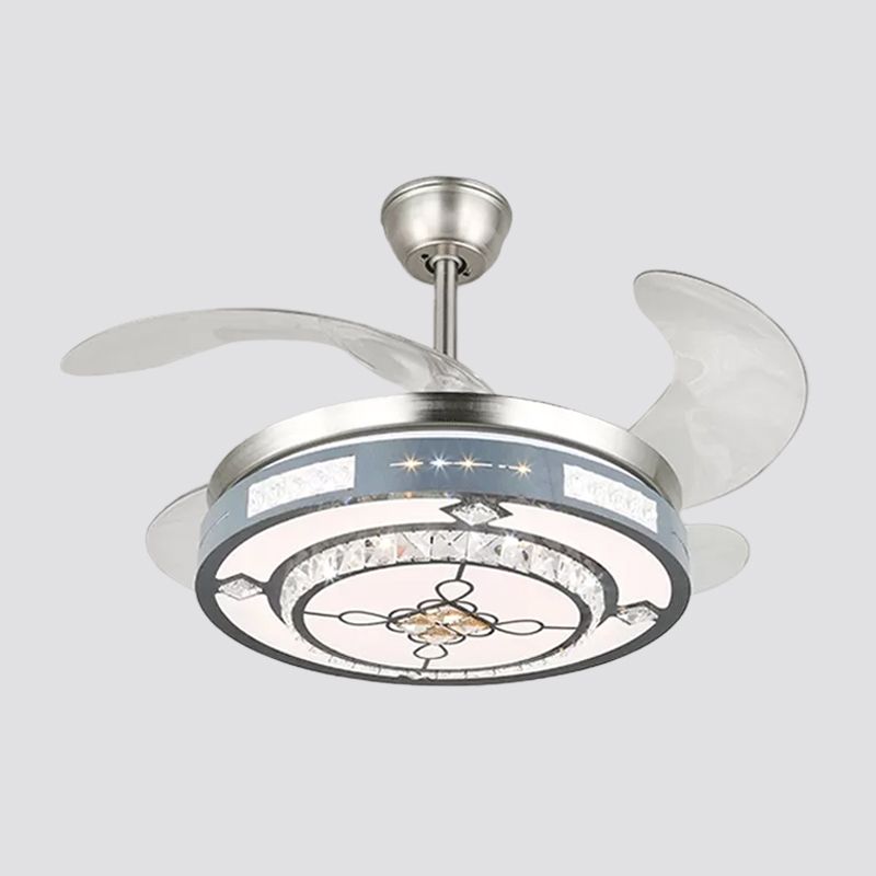 Ronde hangende ventilatorlampbeveiliging Modern Crystal 19 "Wide Led Silver Semi Flush Mount Light, 4 Blades