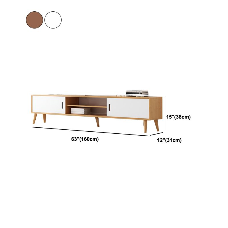 Modern TV Stand with 4 Legs , Solid Wood TV Stand Console with with Sliding Storage