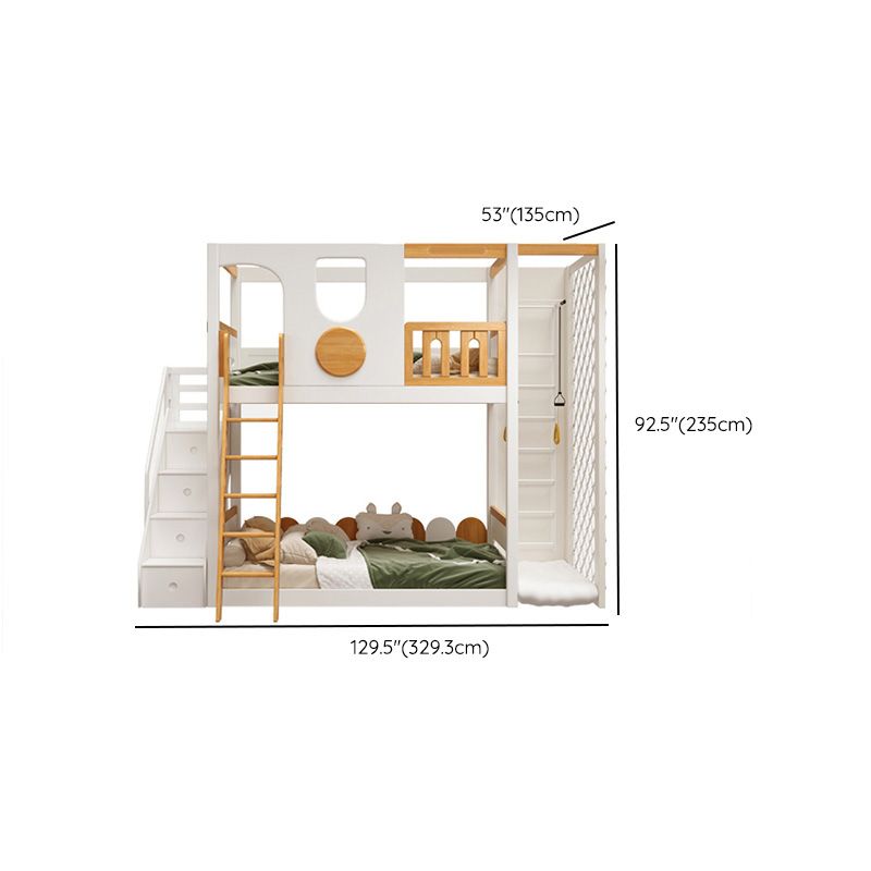 Contemporary White Bunk Bed in Solid Wood with Built-In Ladder