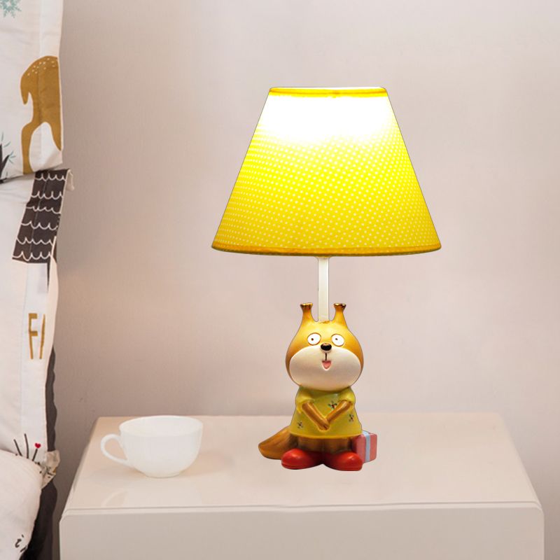 1 Head Study Room Reading Light Cartoon Red/Yellow Task Lamp with Dog Resin Base with Spots Fabric Shade