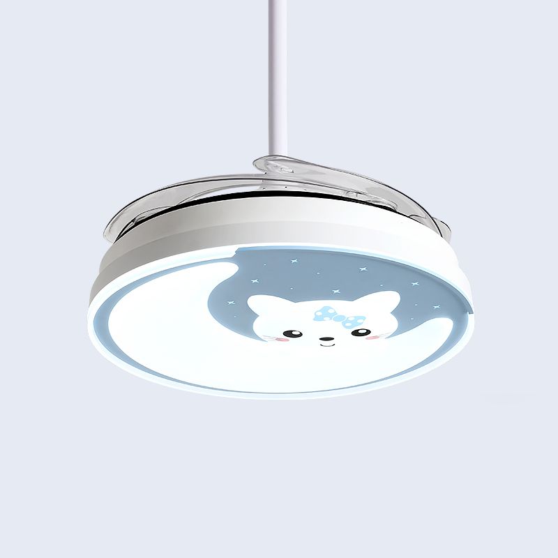 Luna acrílica y lámpara de ventilador de gatos Cartoon LED Semi Flush Light para niños dormitorio