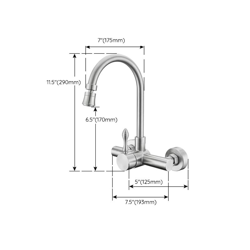 Modern Spray Kitchen Faucet Stainless Steel Lever Handles Wall Filler Faucet