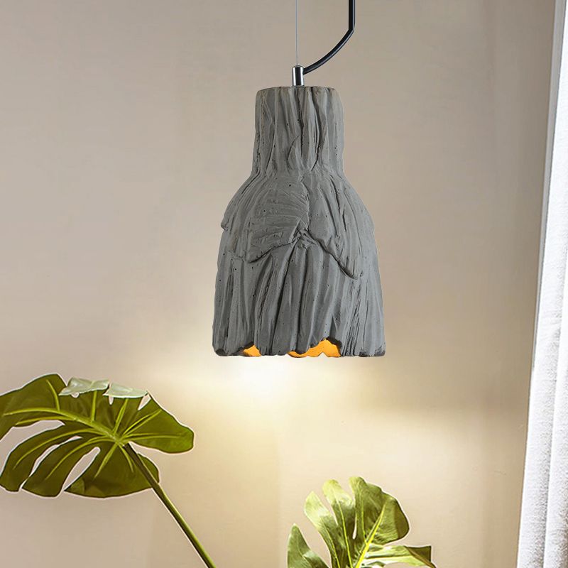 Industrial-Style Barn/Domed Ceiling Light 1 Light Cement Hanging Pendant Lamp in Grey, 6"/12" Wide