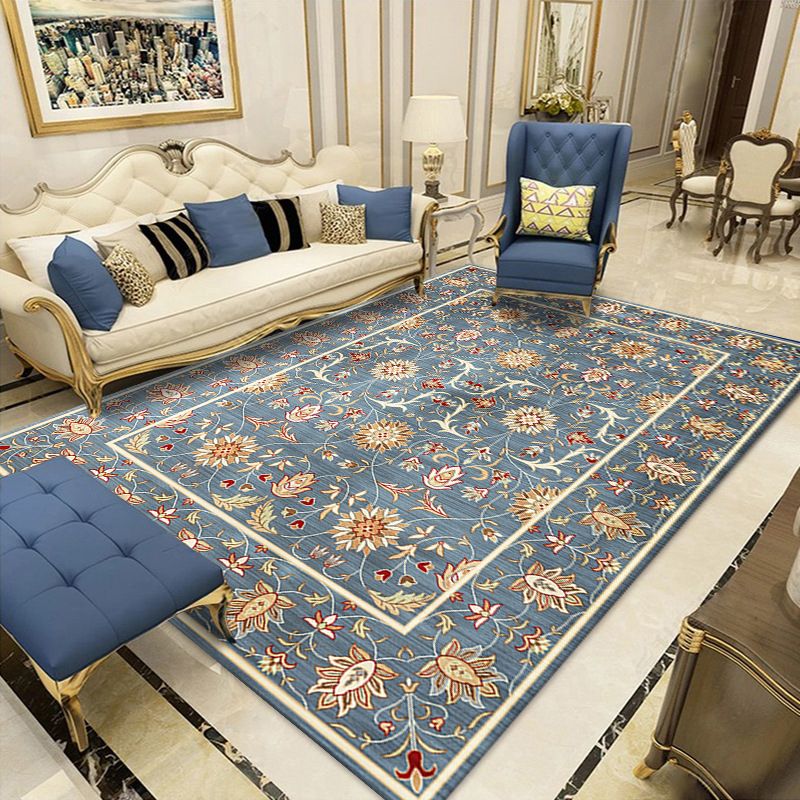 Navy Shabby Chic Rug Polyester Graphic Rug Non-Slip Backing Rug for Living Room