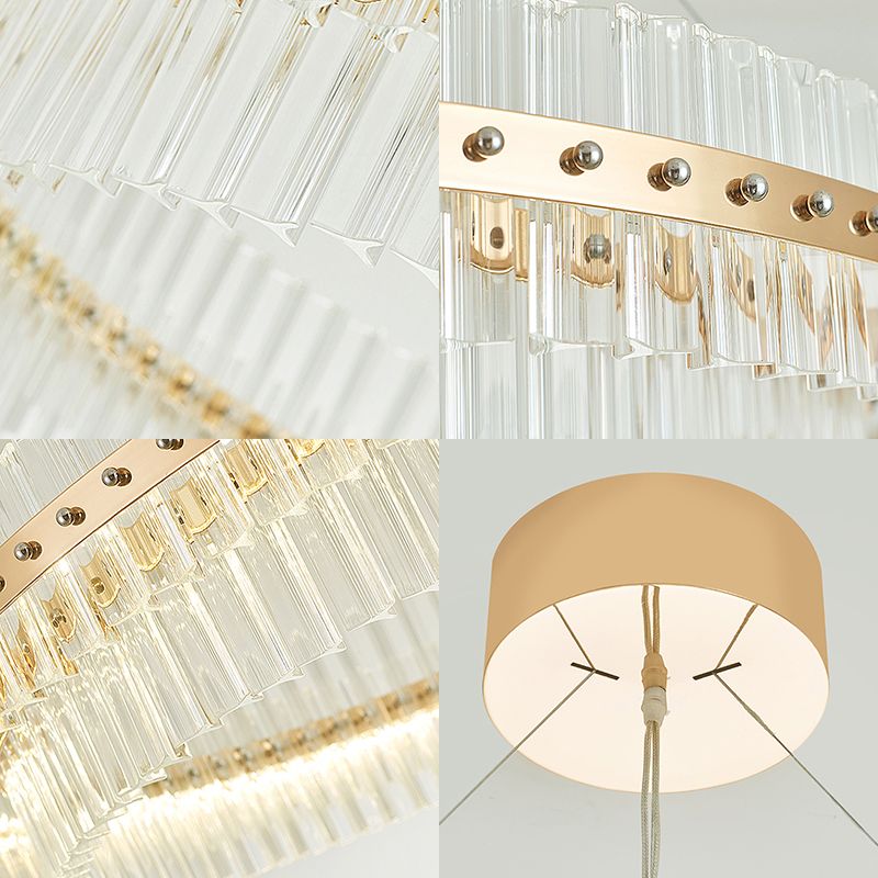 19.5" Dia 2-Tiered Chandelier Contemporary Crystal LED Gold Hanging Ceiling Light with Adjustable Hanging Cords