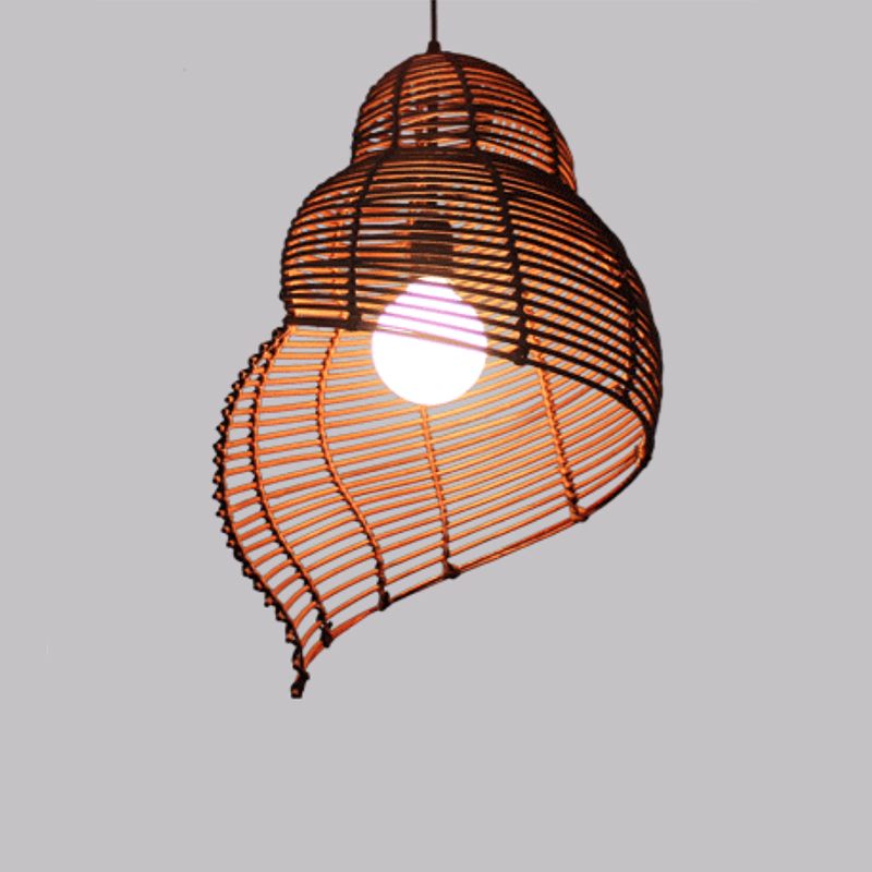 Shell Shaped Hallway Pendant Lamp Rattan 1-Light Asian Hanging Light Fixture