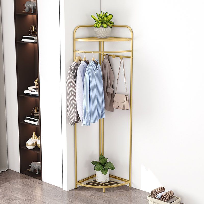 Contemporary Style Coat Hanger Multilayer Shelves Metallic Entry Coat Rack