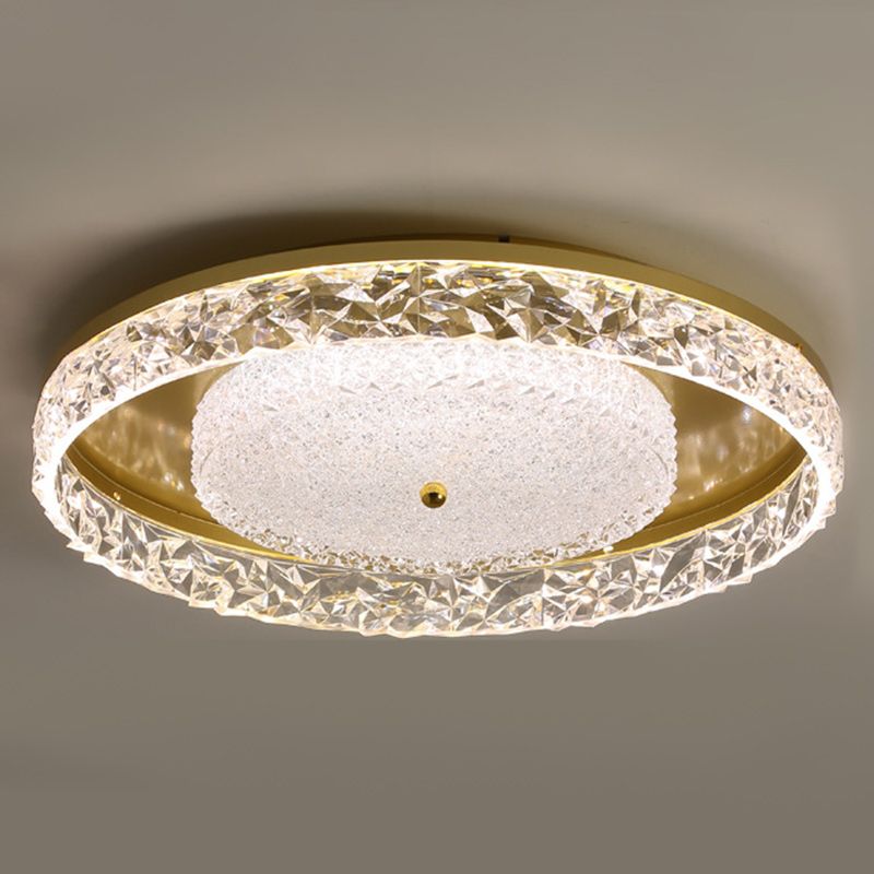 Contemporary Ceiling Light Round LED Flush Mount Light with Crystal for Living Room