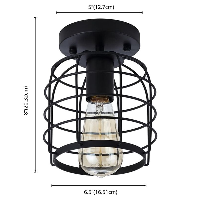 Retro industriële stijl plafondlamp met metalen frame schaduw smeedijzeren inbouwlamp in zwart