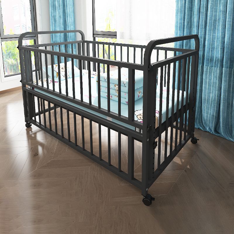 Industrial Rectangle Crib Metal 2-In-1 Convertible Crib with Casters