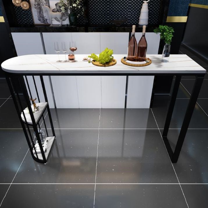 Witte steen industriële binnenbar eettafel dubbele voetstuk bistro tafel met planken