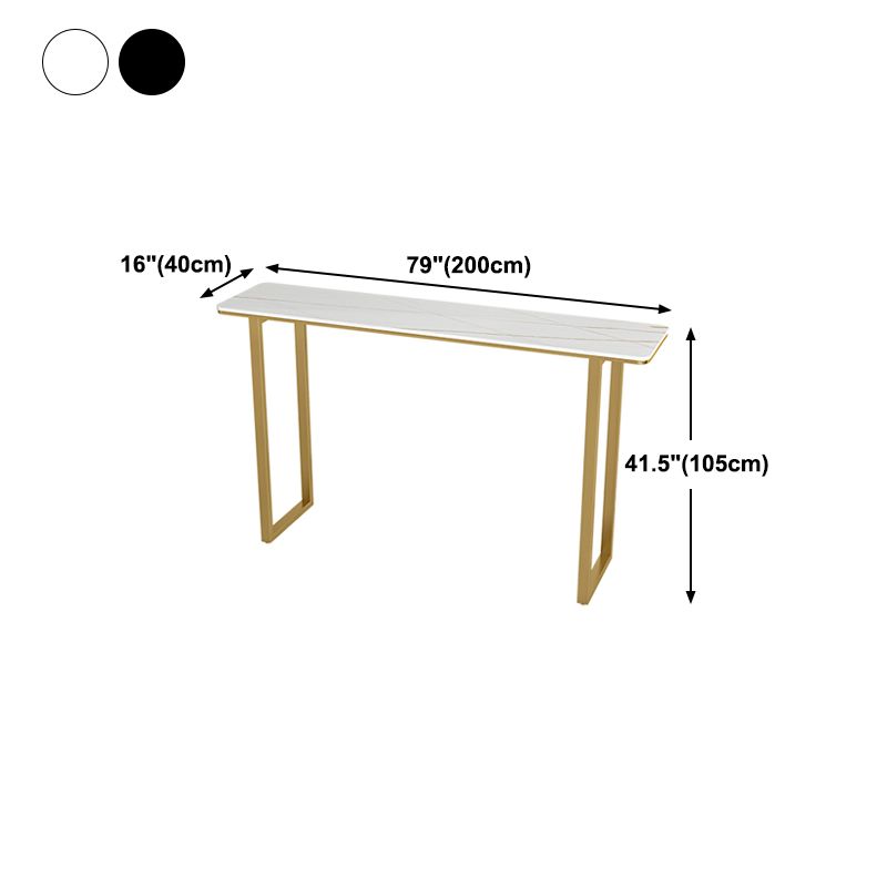 Glam Rectangle Stone Bar Table Indoor Iron Bar Dining Table with Sled Pedestal, Only Table