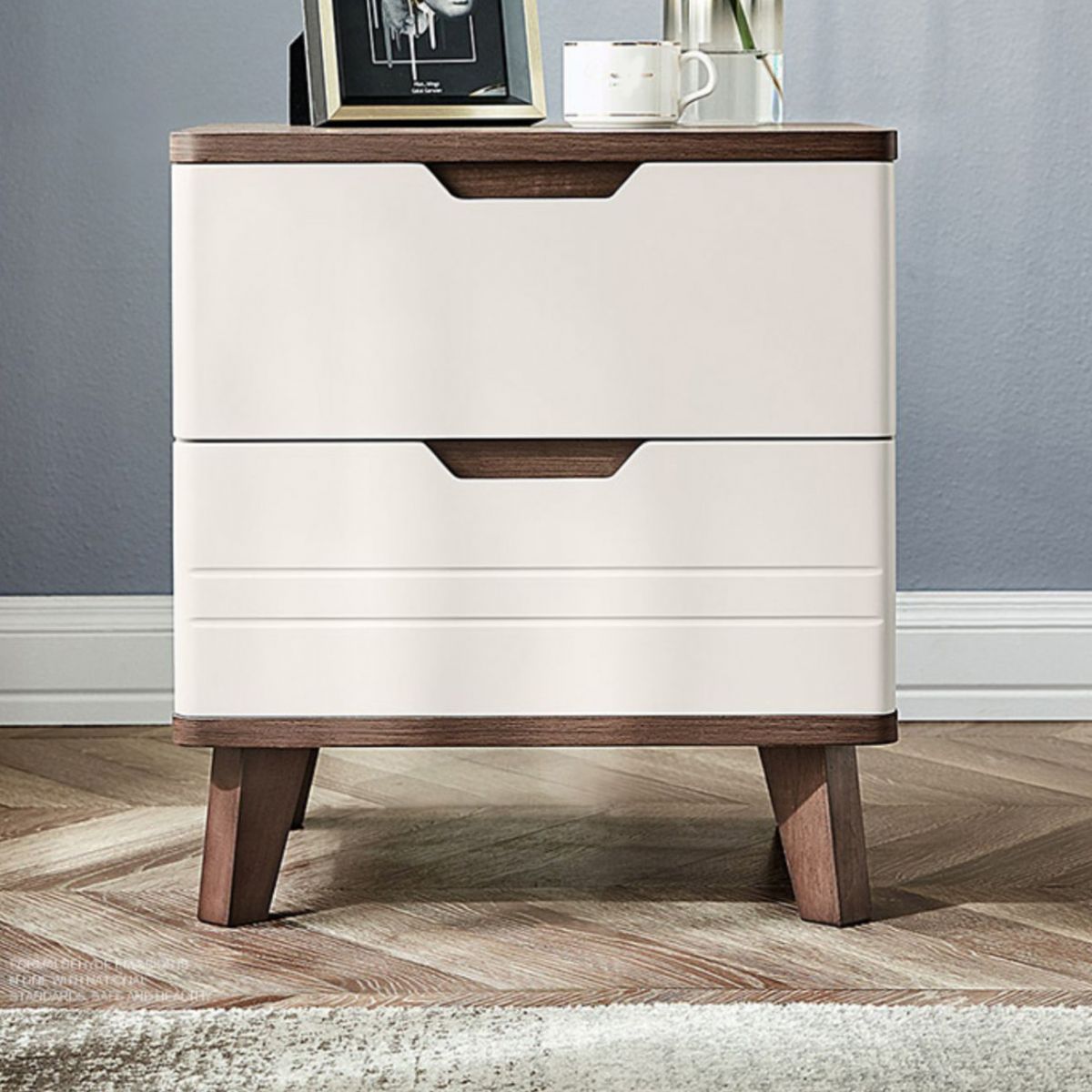 Cream Color Nursery Nightstand Bedside Table Modern Youth Nightstand with 2 Drawers