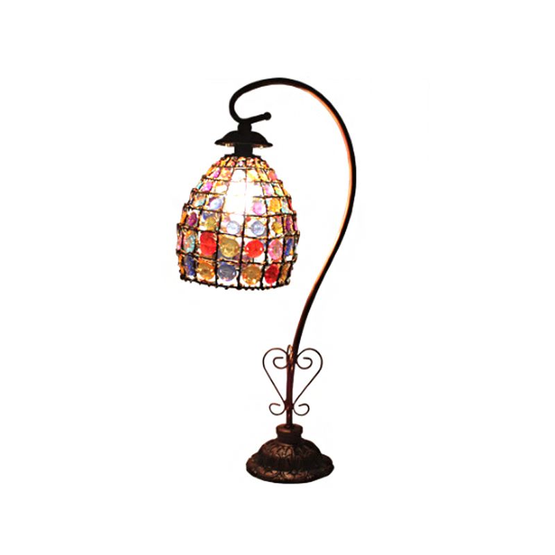 Gooseneck Bedroom Table Light Bohemian Acrylic 1-Bulb Copper Nightstand Lamp with Beaded Bell Shade