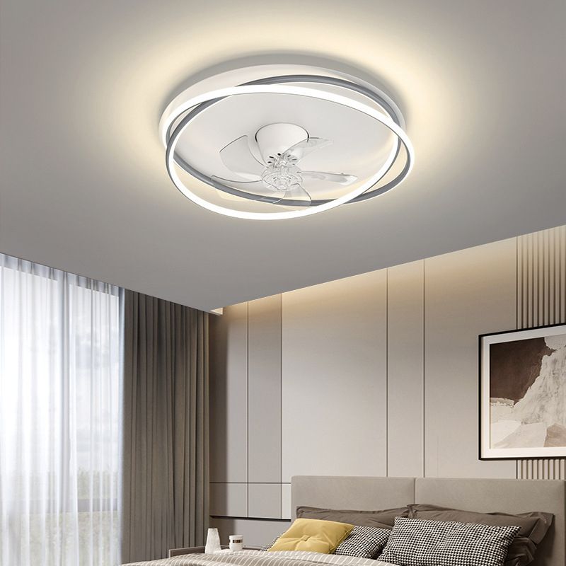 5-Blade Polish Finish Ceiling Fan Contemporary Metallic Fan with Light for Foyer