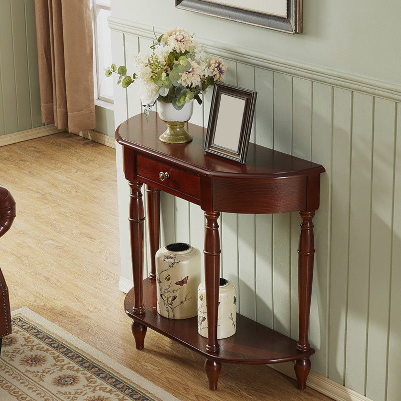 11.8" W Wood End Table Storage Half Moon Mid-Century Modern Console Table