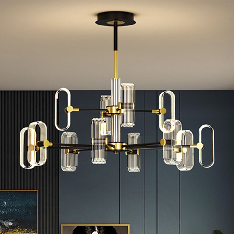 Modern Chandelier Ceiling Pendant with Acrylic Shade for Dining Room in Black and Gold