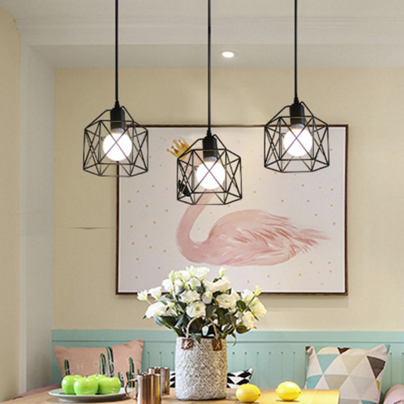 3 Lights Birdcage Multi Pendant Simple Industrial Style Metal Multi Drop plafondlampen voor restaurant