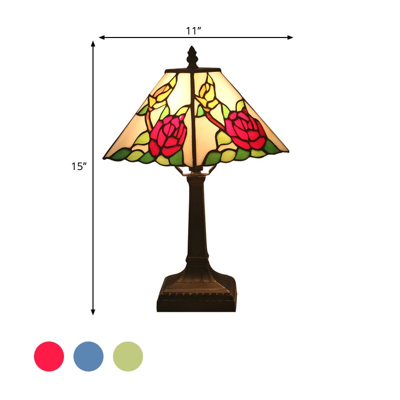 1 lampe de chevet de fleur légère Méditerranée rouge / jaune / bleu table en verre coupé clair pour la chambre